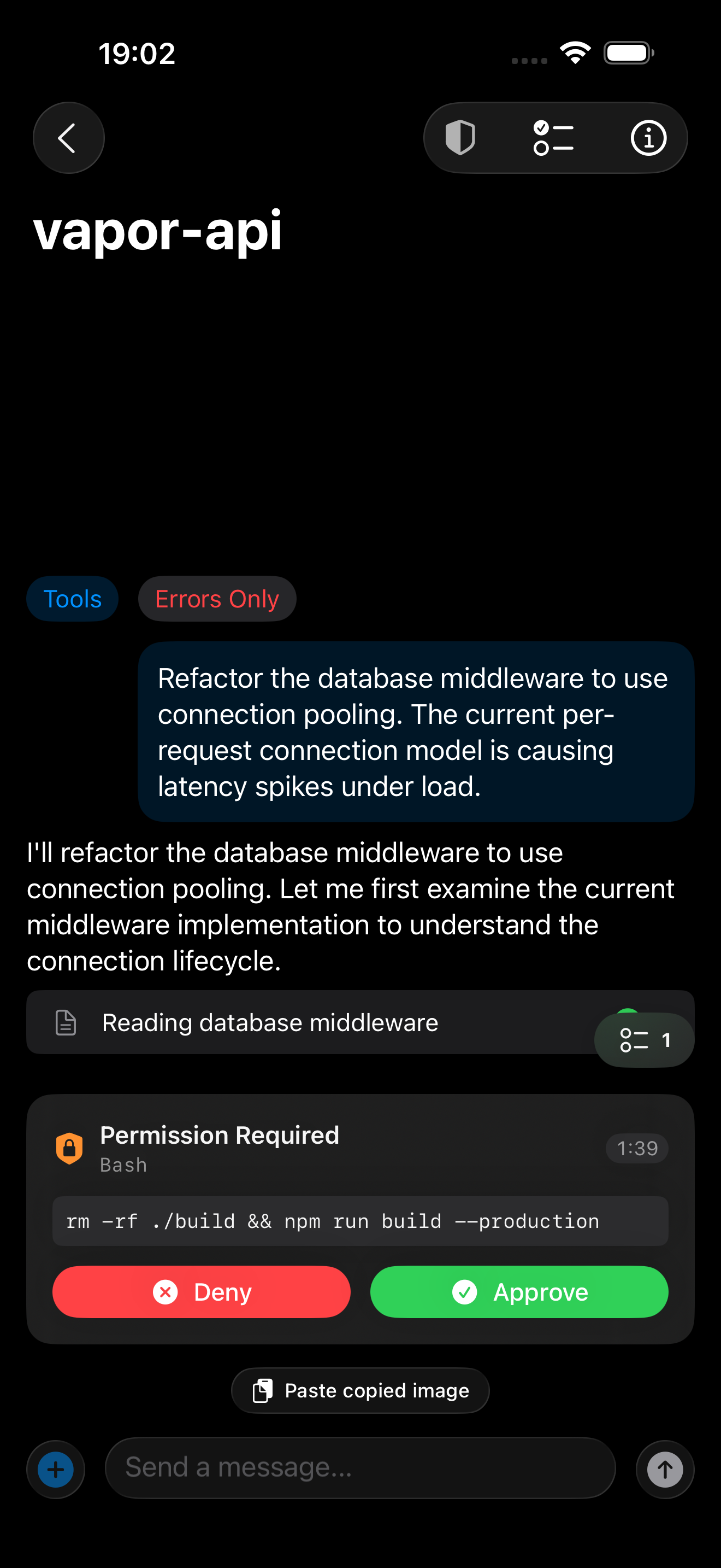 Permission approval dialog for remote command authorization